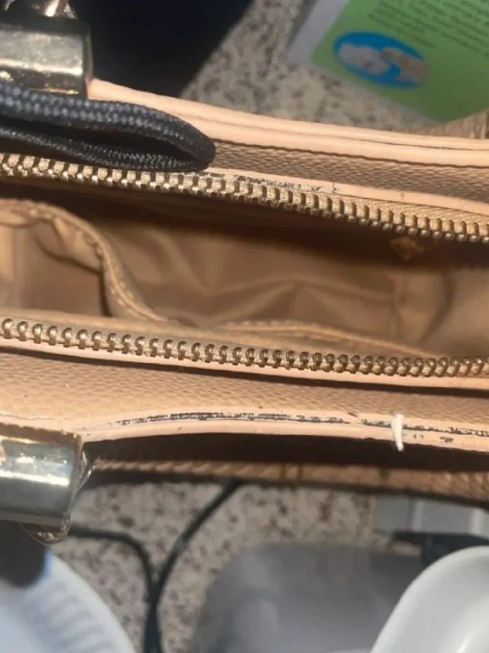 bebe Beige Textured Crossbody Bag with Gold Hardware